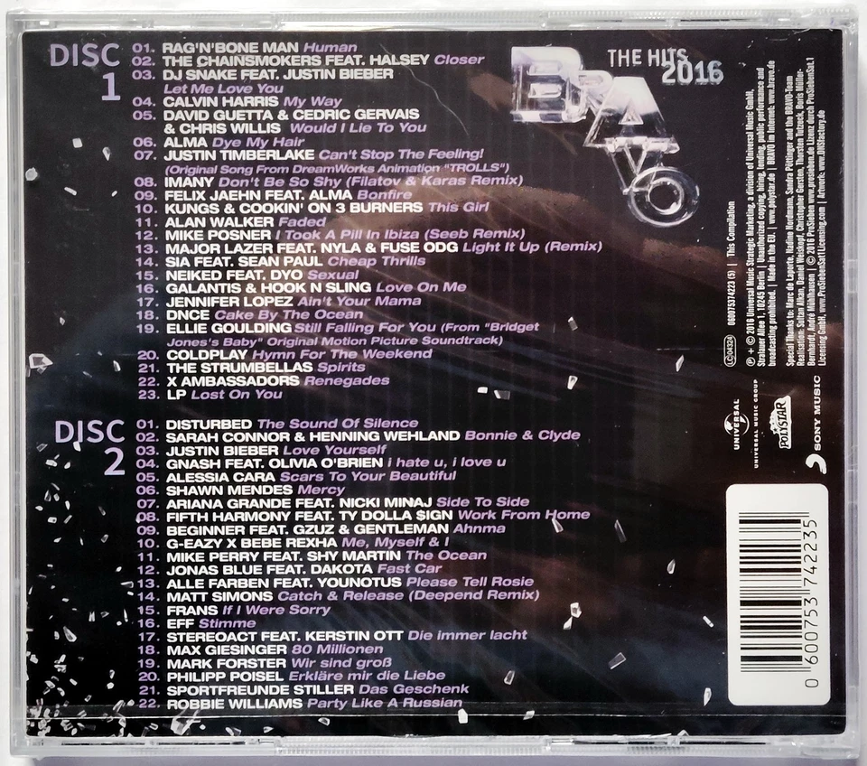 Bravo - The Hits 2016 (2016) NEU, 2-CDs, 45 Tracks, Pop, Dance, Rap, Deutsch-Pop - Bild 2 von 2