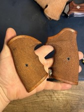 Vintage Colt Python Stippled Wood Revolver Grips W Finger Grooves Aftermarket
