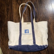 L.L. Bean Vintage Distressed Boat N Tote Bag White Navy Blue Canvas Facebook