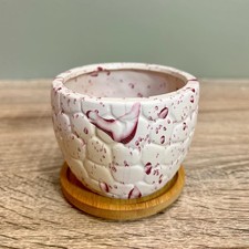 Ceramic Succulent Plant Pots Bamboo Coaster Small Planter Indoor Paint Splash