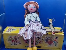 Vintage Boxed Pelham Puppet girl with striped skirt, original box
