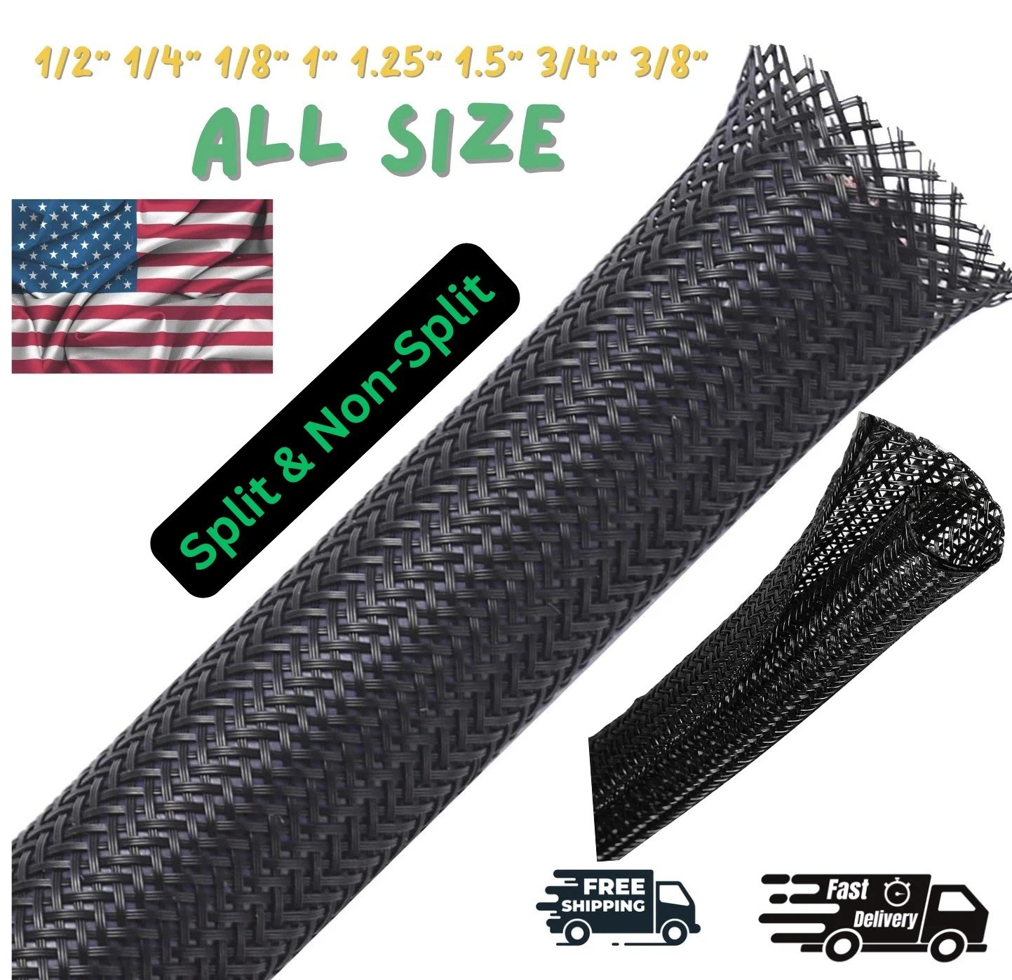Split Braided Cable Sleeve Nylon Self Wrap Wire Loom Cord Management ...
