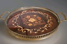 Vintage Italian Sorrento Marquetry Inlay Serving Tray. Made In Italy #978