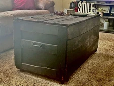 Vintage Primitive Wood Trunk Coffee Table Storage Chest Box Rustic Farmhouse