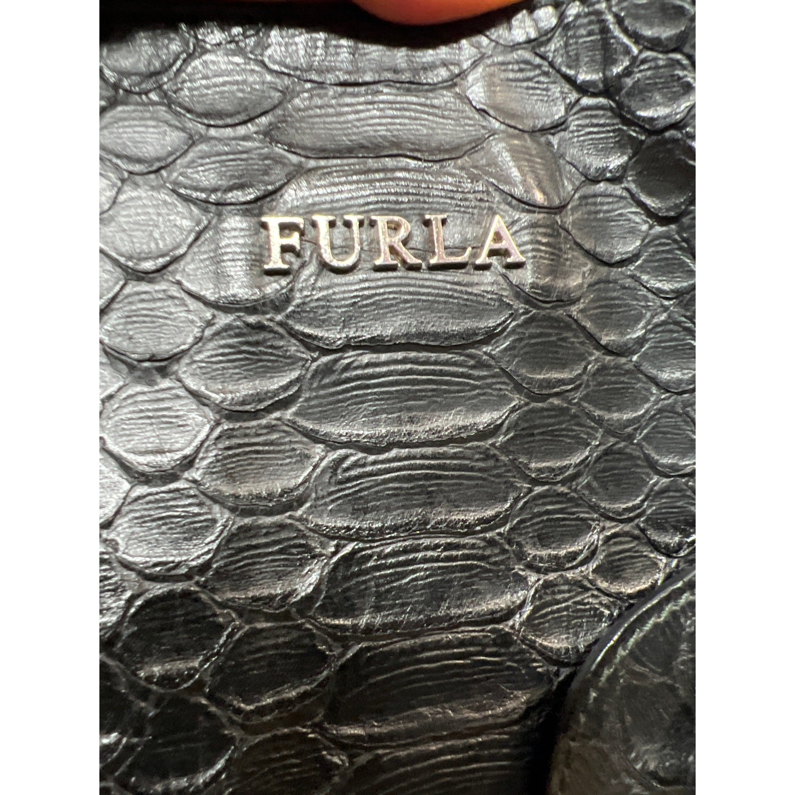 Furla Black Python Embossed Leather Side Bow Hobo… - image 9