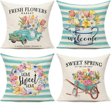 Spring Outdoor Throw Pillow Covers 18X18 Set of 4 Porch Decorative Cushion Flor