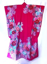 Colorful Japanese wedding cover/stage costume - vivid pink w. castles and roses
