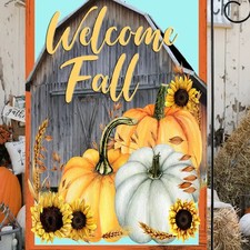 Welcome Fall Barn Pumpkin Sunflowers Yard Garden Flag 12X18 Inch Two Sided