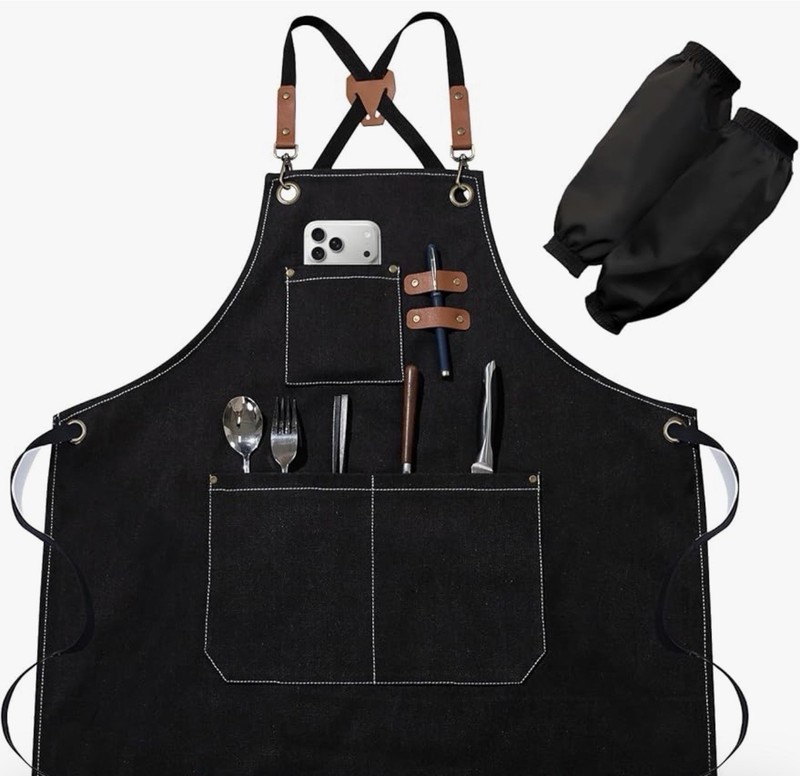 Chef Aprons for Men Women with Pockets, Cotton Canvas Cross-Back