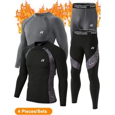 4Pcs Men's Thermal Underwear Fleece Lined Base Layer Long Johns Top Bottom Warm