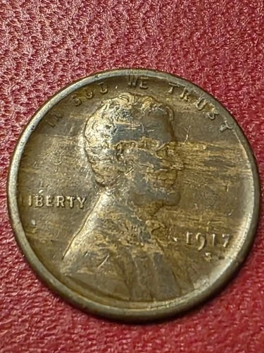 RARE :  IMPROPER ALLOY MIX  1917 S Lincoln Wheat Cent Nice Wood Grain Penny VG+