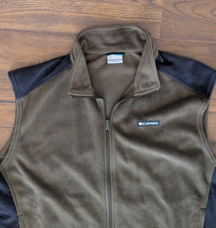 Columbia Fleece Vest Men's XXL Tan & Black Full Zip (27.5" pit-pit, 29" length) - Image 2 of 4