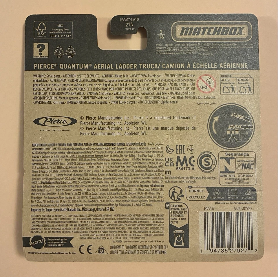 2024 美泰火柴盒工作假发 Pierce Quantum Aerial Ladder 卡车 # 71 — 第 4/4 张图片
