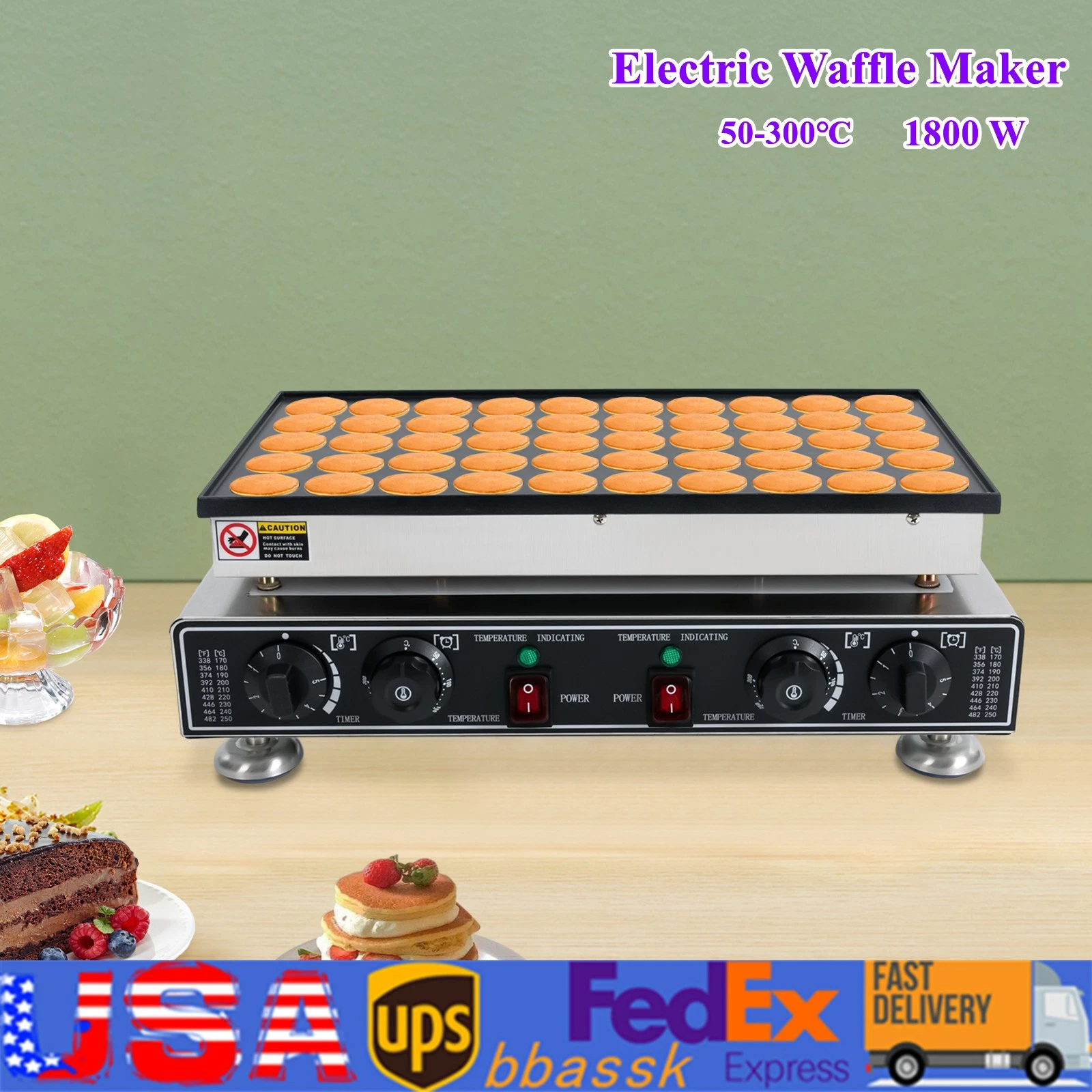 110 V 50 Hole Electric Dutch Poffertjes Mini Pancake Baker Maker Machine New
