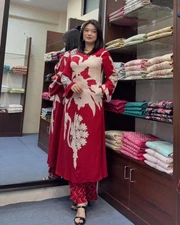 Gosriki Women'S Cotton Blend Straight Printed Kurta With Palazzo (Cukari Red-...