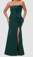 Betsy  Adam Women's Green Strapless Ruffled Evening Gown Dress Size 12