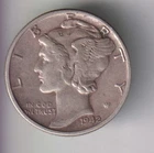 1942-P MERCURY DIME 10¢ PHILADELPHIA 90% SILVER COIN UNITED STATES MINT