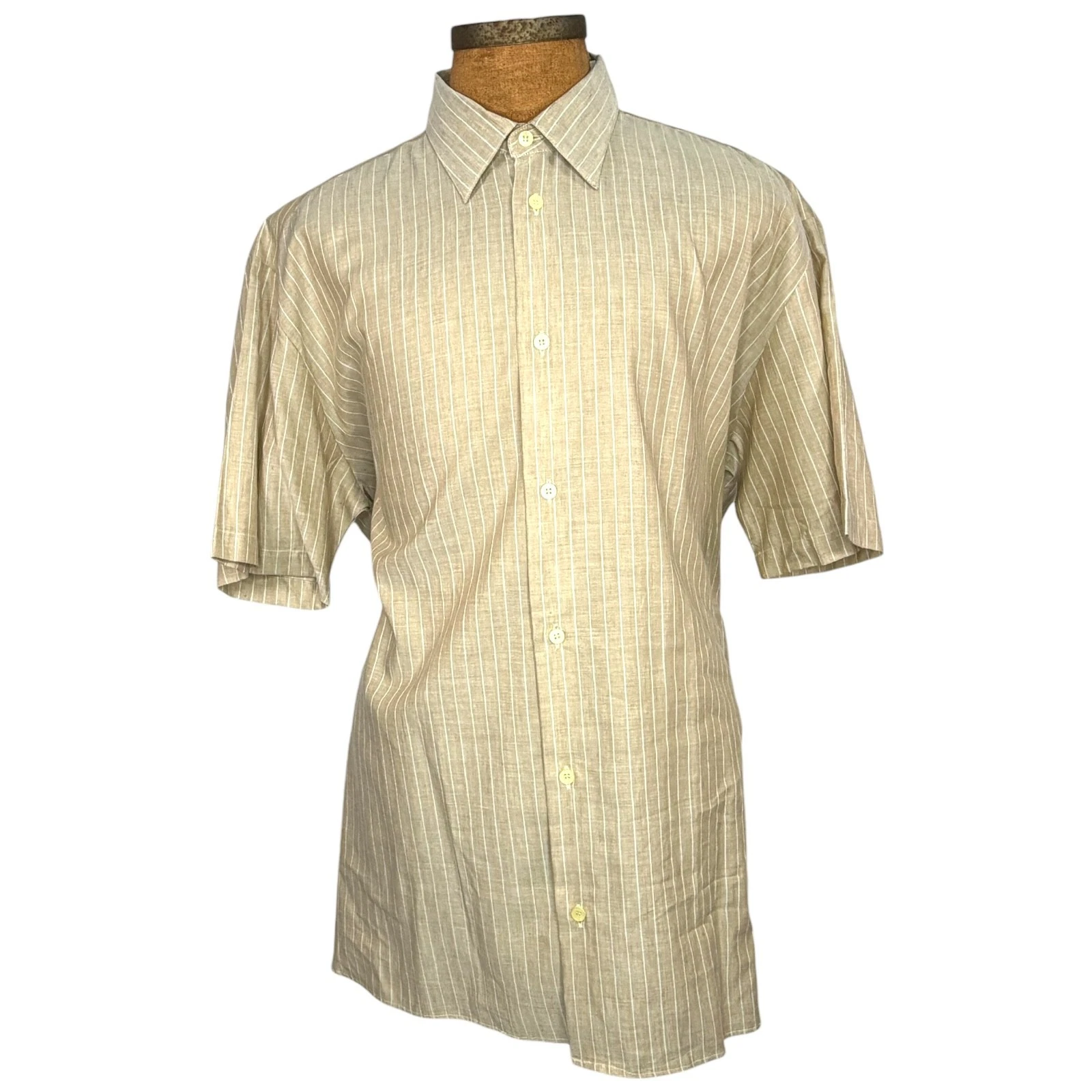 Marzotto Lab Mens Beige Striped Linen Blend Casual Button Down Shirt Size XXL