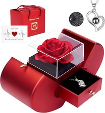 Valentines Day Gifts for Her Preserved Rose with Necklace Red