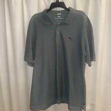 Tommy Bahama Polo Shirt Mens Large L Gray Supima Cotton Pique Marlin Logo Preppy