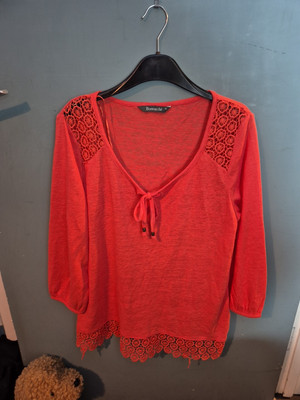 Bonmarche Pullover Größe 16 rosa Häkel 3/4 Arm (225/118/v)