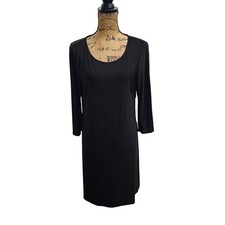 Luxology Black Midi Dress 3/4 Sleeve Keyhole Back Size M