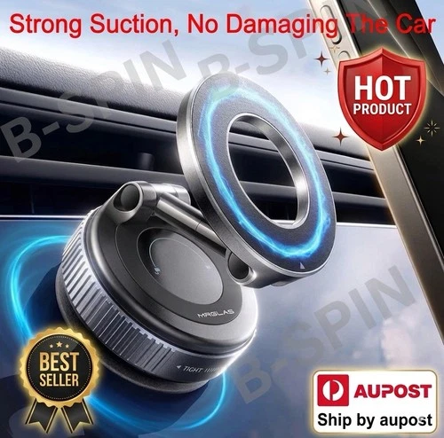 360 Foldable Vacuum Strong Magnetic MagSafe Phone Holder Suction Car Stand Mount
