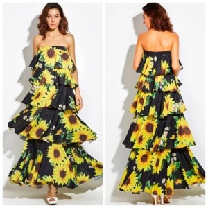 black sundress with sunflowers