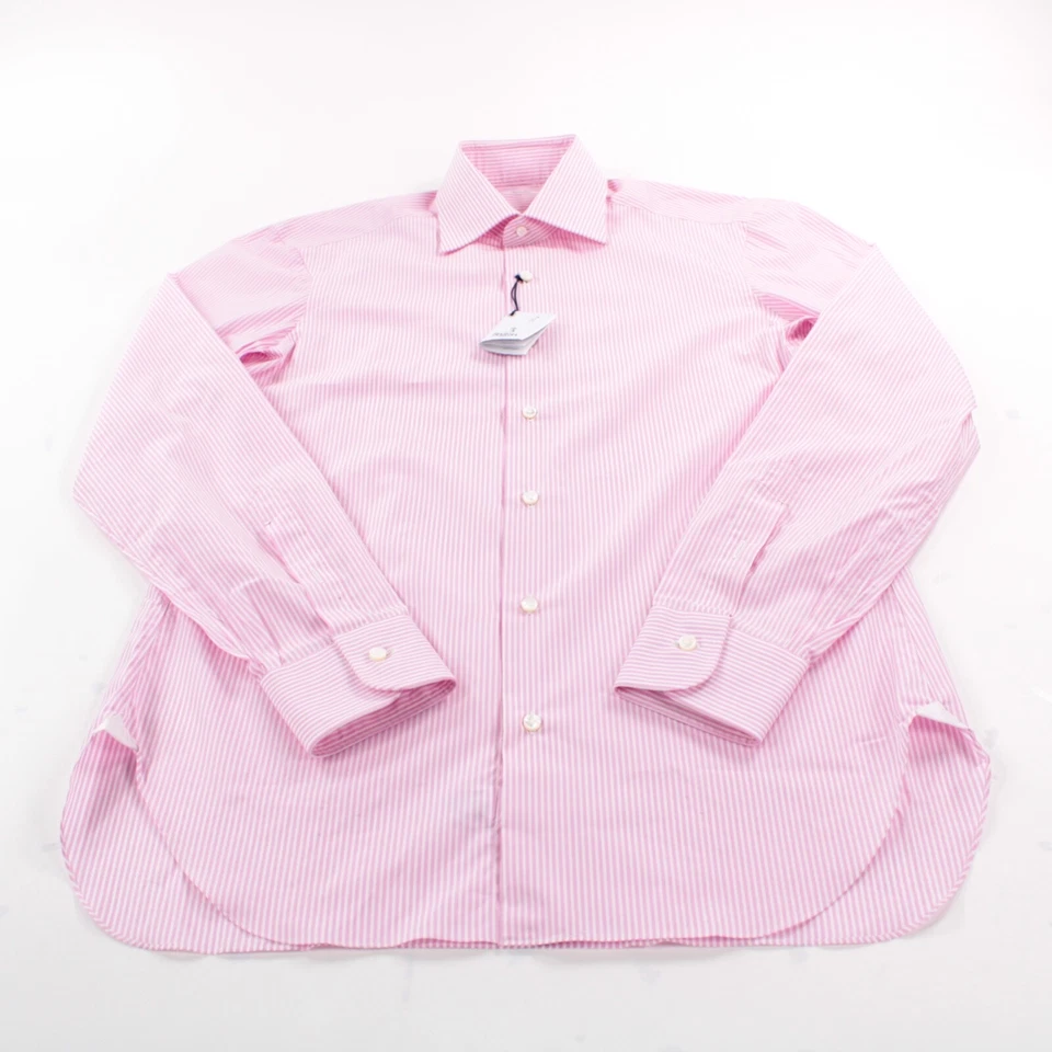 Camisa de vestir Barba nueva con etiquetas talla 15 38 rosa con rayas blancas 100 % algodón Foto 3 de 4