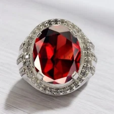 Garnet Oval Cut Gemstone With 925 Sterling Silver Ring For Men's #975 *