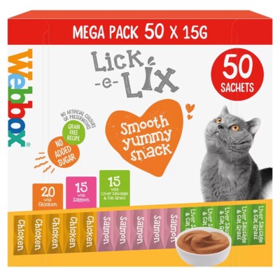 Webbox Lick-e-Lix Cat Treat Mega Pack, 50 x 15g Cat Snack Cat Food Cat Pet  Food UK