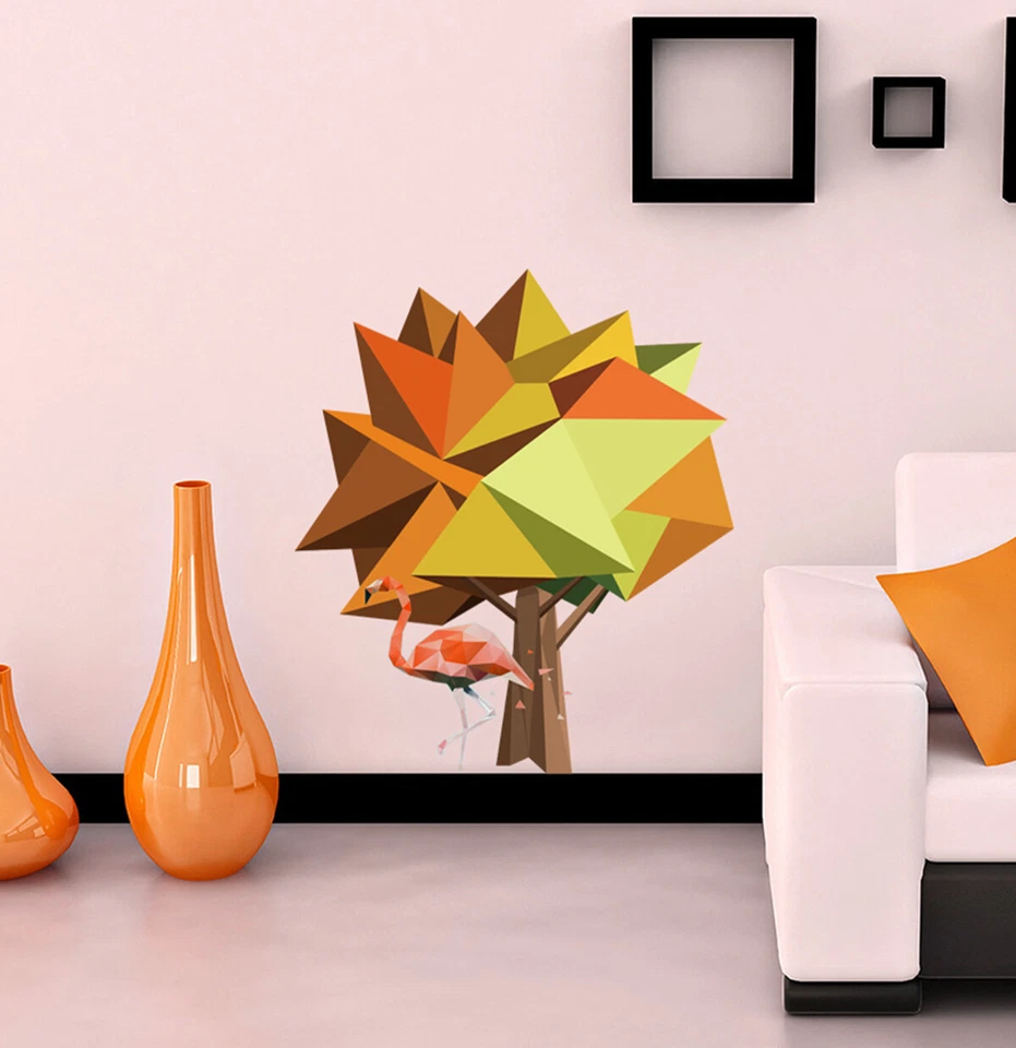 Pegatina de árbol, calcomanía de flamenco, decoración poligonal del hogar de animales, arte de pared de madera Foto 2 de 4
