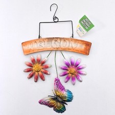 NWT Rustic Metal Outdoor Welcome Sign Butterfly Flower Garden Trend Decor