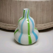 Hand Blown Cased Glass Gourd  Bud Vase Blue Green Swirl Murano?