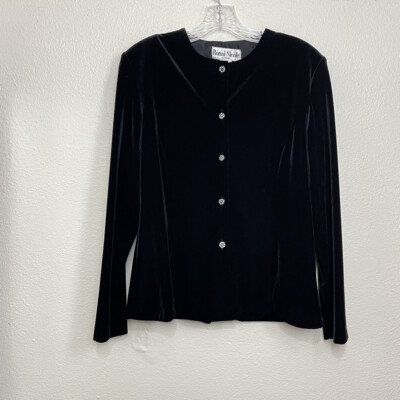 Ronni Nicole By Ouida Black Velvet Rhinestone Button Up Top