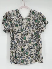 Naif Blouse Women’s Size L Gray Blue Floral Cold Shoulder Lightweight Top