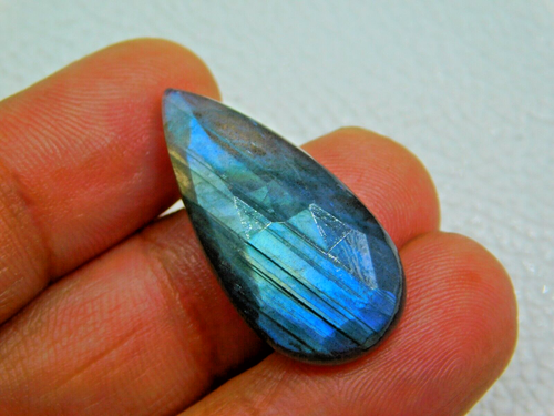 Natural Labradorite Jewelry Making Flashy Rose Cut Teardrop Gem Cabochon 30x15mm - Picture 4 of 4