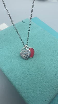 Return Tiffany & Co. 925 Silver Hot Pink Mini Double Hearts 16-18
