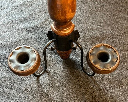 VTG WOOD/METAL Candle Holder WALL SCONCE Double Arm Iron Hanging 17" HOMCO PAIR - Picture 5 of 6