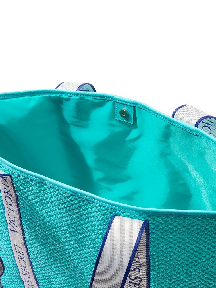 Victoria's Secret Bombshell Isle Crochet Straw Tote Bag Aqua