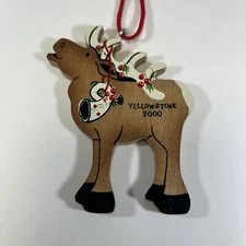 Vintage Yellowstone 2000 Wood Moose Deer Christmas Tree Ornament Handcrafted