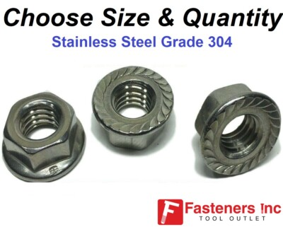 #ad #ad Stainless Steel Hex Flange Nut Locknuts Serrated Grade 304 Choose Size amp; Qty $125.23