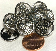 8 Pierced Polished Silver Tone Metal Shank Buttons Flower Daisy 11/16 18mm 12626