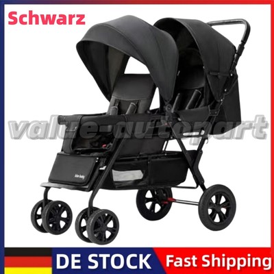 Zwillingskinderwagen Geschwisterwagen Kinderwagen Buggy Kinder Babywagen Schwarz