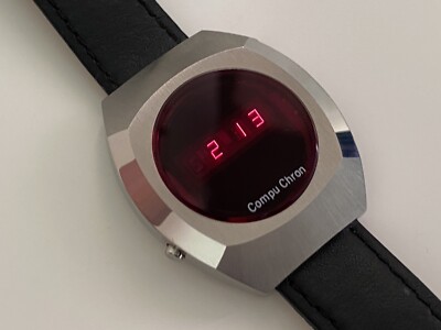 激レア◇中古動品◆コンピュクロン Compu Chron　LEDデジタル時計 compu chron led time date seconds stainless steel wristwatch