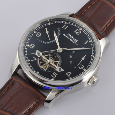 PARNIS Gangreserve-Anzeige 43mm Luxus Herren Automatische Armbanduhren Uhren
