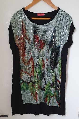 SALE ❀ڿڰۣ❀ BUTLER & WILSON Sequin KITTY CAT KITTENS Design T-SHIRT TUNIC TOP XXL