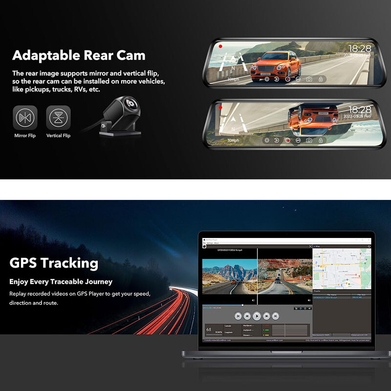 WOLFBOX T10P 2.5K Dash Ca Irror Built In Wifi GPS, Rear View Irror - Foto 2