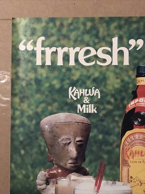 1981 Kahlua Coffee Liqueur PRINT AD Tiki Statue Kahlua w Milk & w