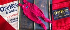 VTG OSH KOSH USA-MADE BIB OVERALLS CORDUROY COTTON RED RARE FOOTIE 6/M EUC